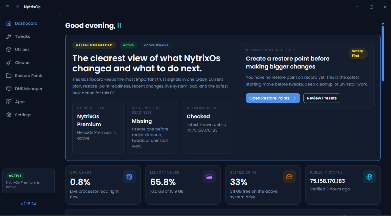 NytrixOs dashboard screenshot